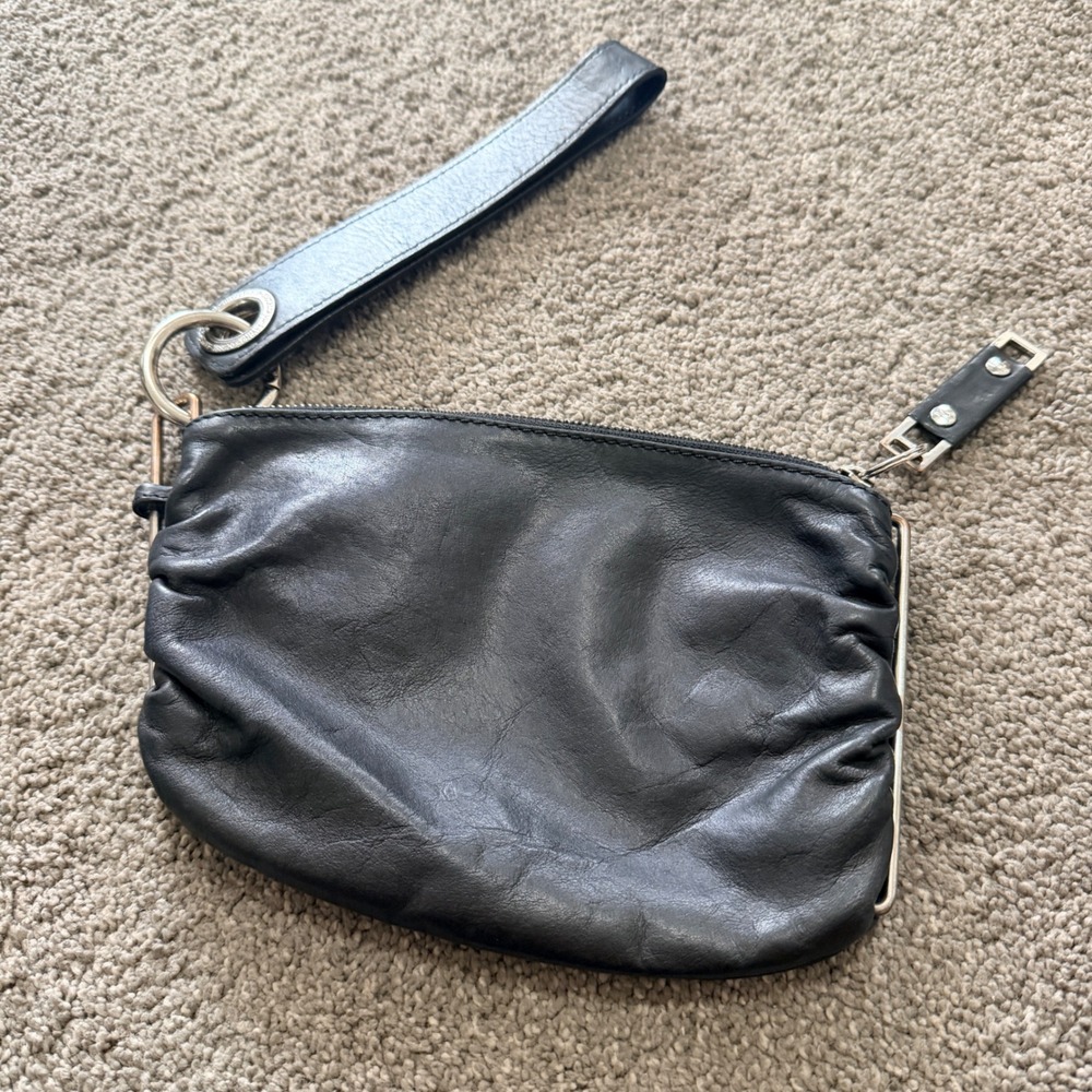 Diesel Black Leather Wristlet Pouch Clutch Bag Silver Hardware Only The Brave - Picture 6 of 7